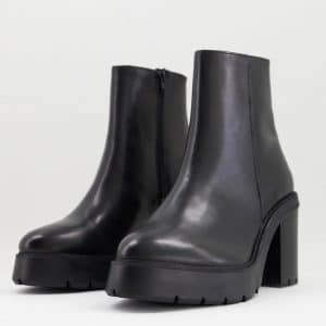 ASOS DESIGN - Chelsea-støvler med hæl og plateau-sål i sort læder