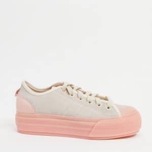adidas Originals - Nizza - Plateau-sneakers med imiteret ponyhår i lyserød-Hvid