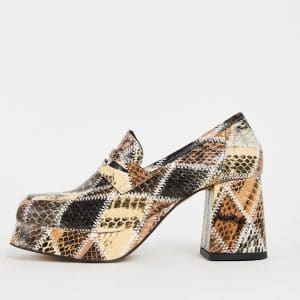ASOS DESIGN - Signature - Plateau-loafers med hæl i patchwork-slangemønster-Multifarvet